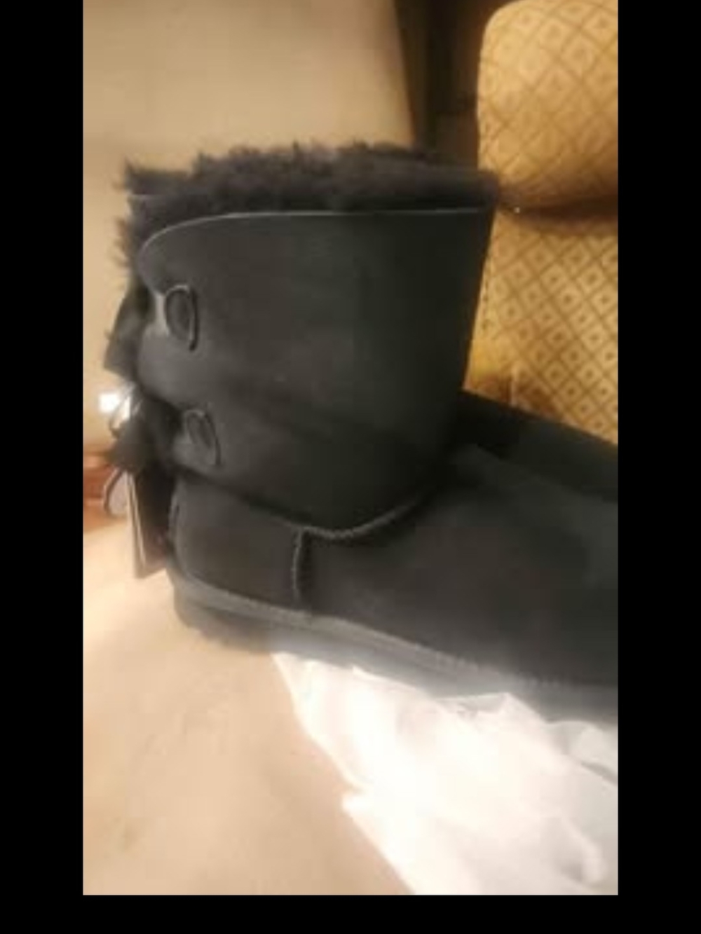 BAILEY BOW UGGS Women’s Black Faux-Shearling Winter Boots